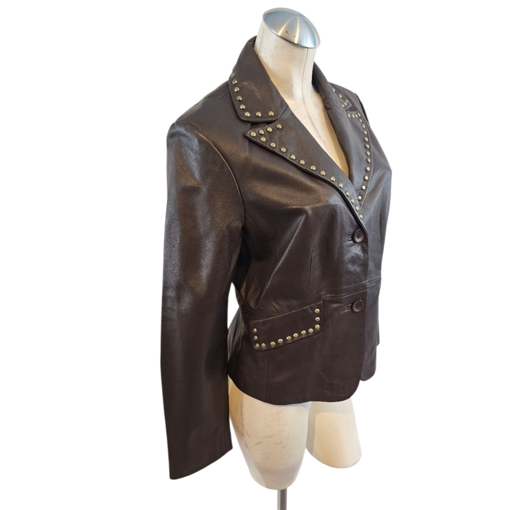 Willi Smith Size M Brown Moto Jacket with Studded Details Leather
